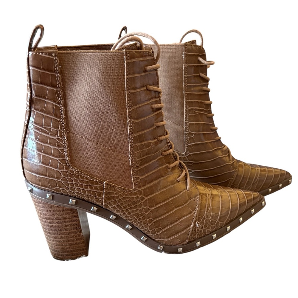 Charles by Charles David Brown Croc Embossed Jetsetter Booties